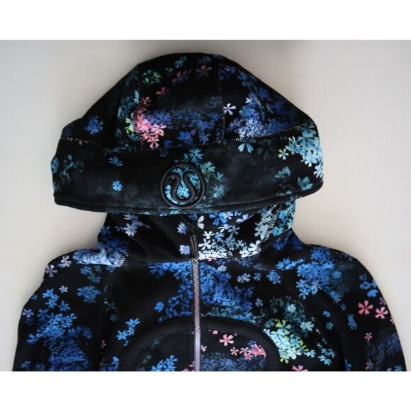 Lululemon W4C68S Women's Sz 8 Black Floral Scuba L/S Full Zip Hoodie RARE - Picture 10 of 14
